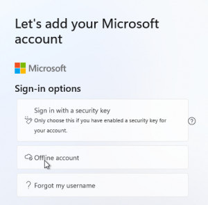 Preview Windows 11 (10) without Microsoft Account : local - Offline Profile