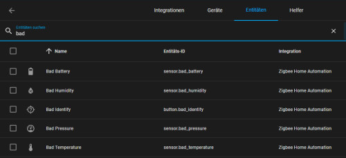 Home Assistant Entitäten