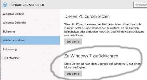 Preview Zum vorherigen Build zurückkehren - Windows 10 Upgrade